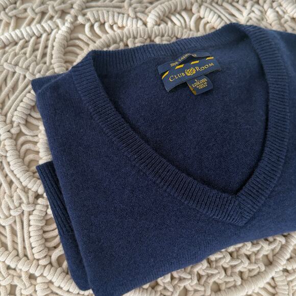 Club Room Cashmere Sweater Large Navy Minimalist Quiet Luxury Pullover - Picture 9 of 9